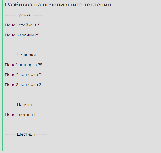 Разбивка на печелившите тегления в тото сумулатора